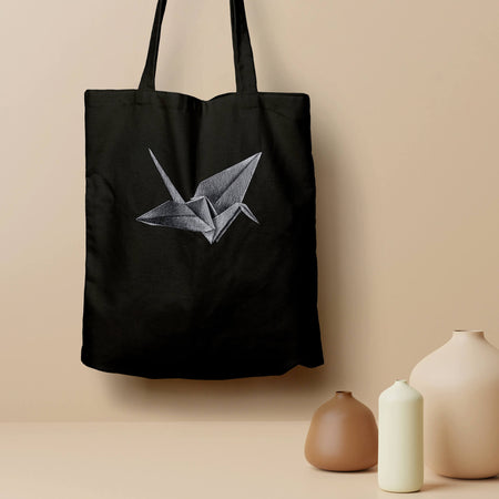 Origami Crane, Black Eco Tote Bag
