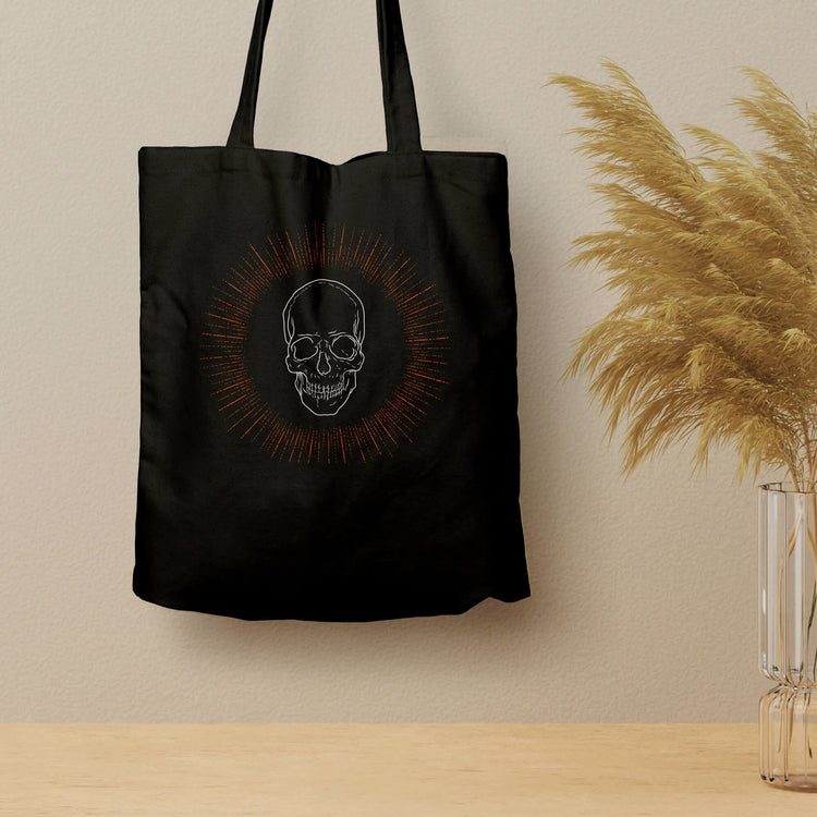 Glowing Skull, Black Eco Tote Bag