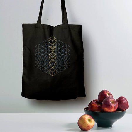 Sacred Geometry - Platonic Solids, Black Eco Tote Bag