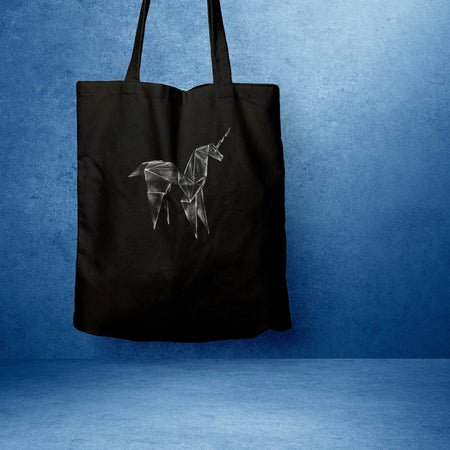 Origami Unicorn, Black Eco Tote Bag