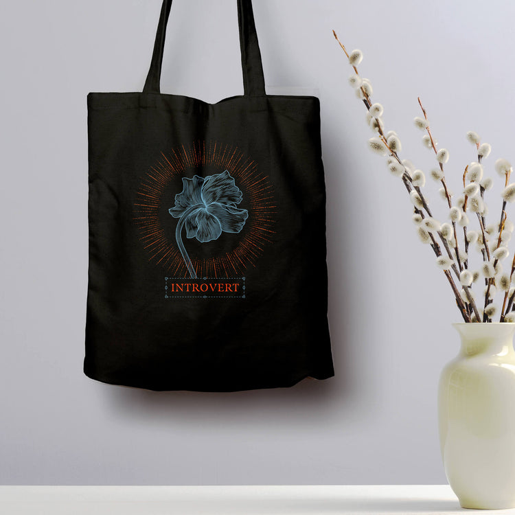 Introvert Flower, Black Eco Tote Bag