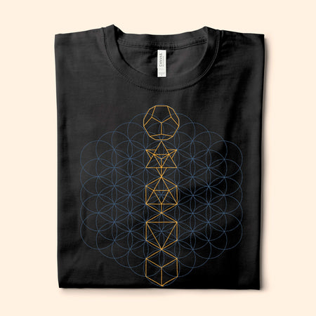 Sacred Geometry - Platonic Solids, Black T-Shirt