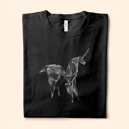 Origami Unicorn, Black T-Shirt